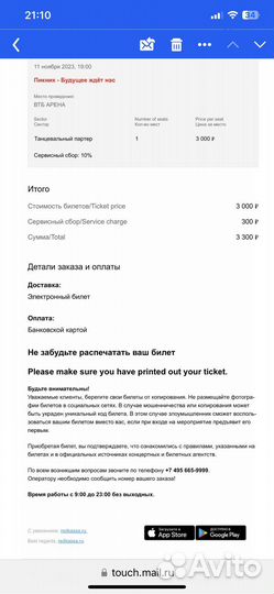 Билет на группу пикник (танцпол)