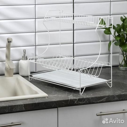 Сушилка для посуды с поддоном 2-х ярусная, настоль