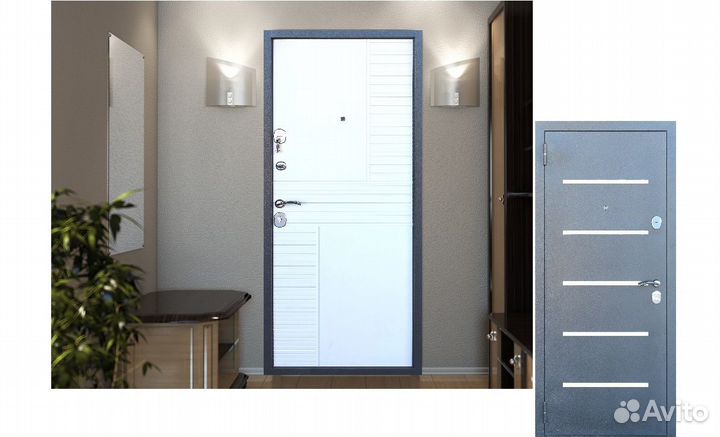 Дверь входная 8,5см «Токио С» Серый Букле/ Белый