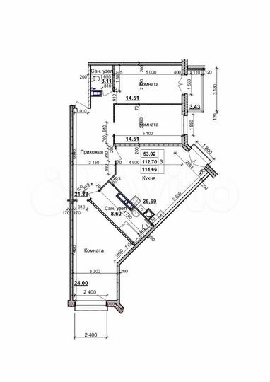 3-к. квартира, 113,7 м², 4/10 эт.