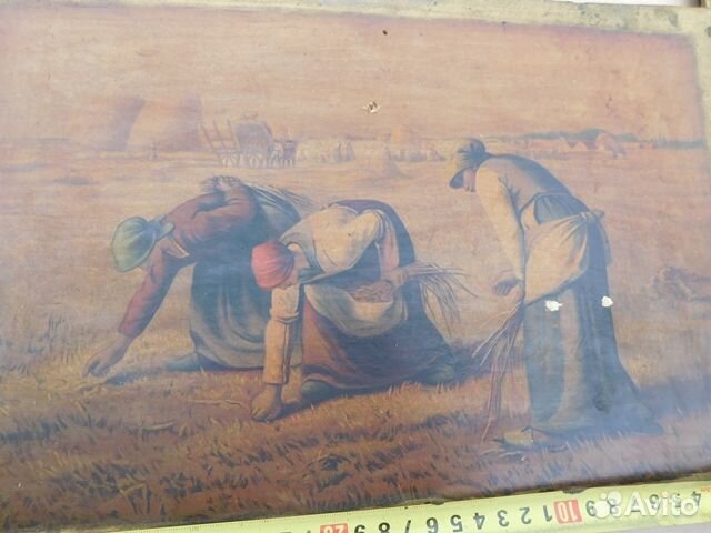2 Антикварные картины на фанере работники в поле