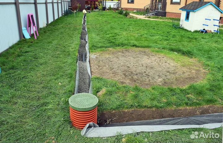 Дренаж участка,ливневка,отвод от фундамента,цоколя