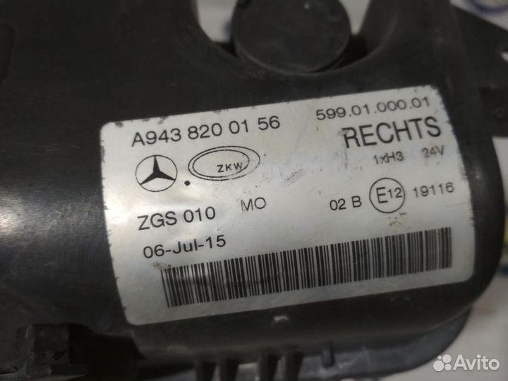 Фара противотуманная правая 9438200156 mercedes-be