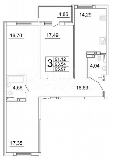 3-к. квартира, 96 м², 18/27 эт.
