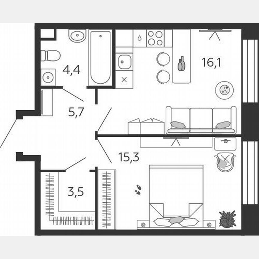 1-к. квартира, 45 м², 3/27 эт.