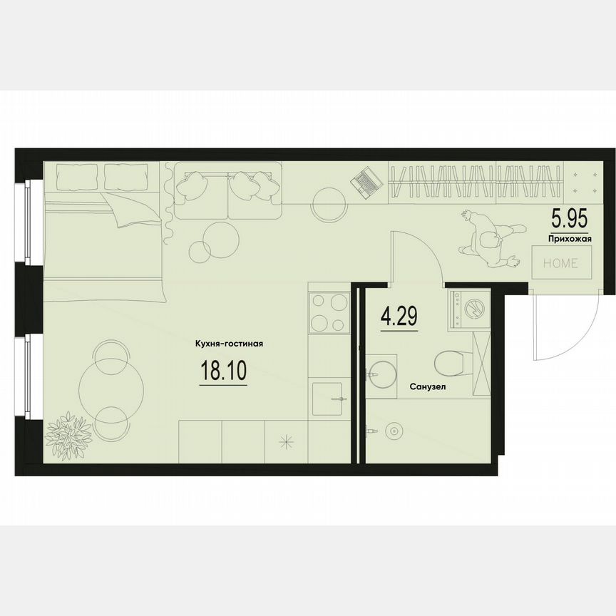 Квартира-студия, 28,3 м², 1/12 эт.