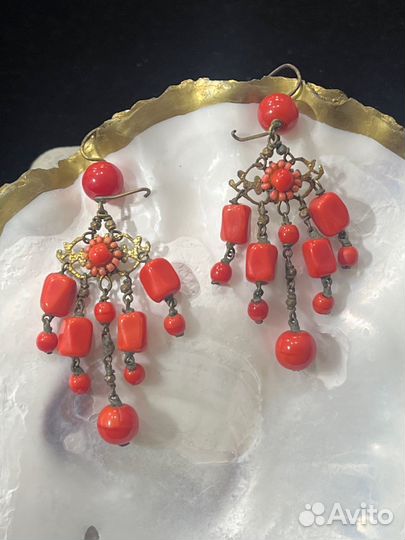 Серьги винтажные коралл