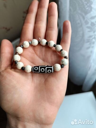 Браслет, бусина дзи, лазурит, нефрит