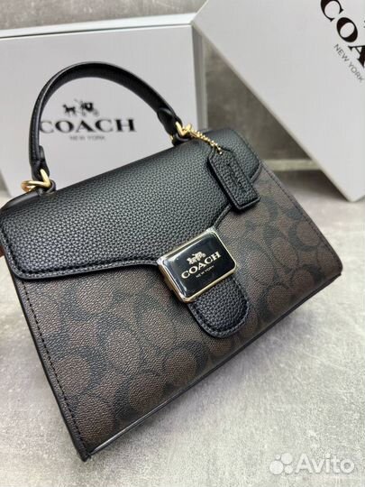Сумка с ручкой чёрная Coach канва отделка кожа