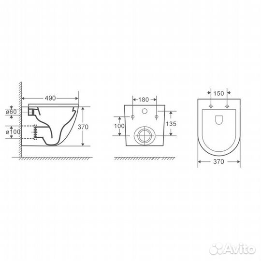 Унитаз подвесной безободковый, с сидением микролифт, черный матовый