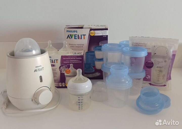 Подогреватель + бутылочки + контейнеры avent