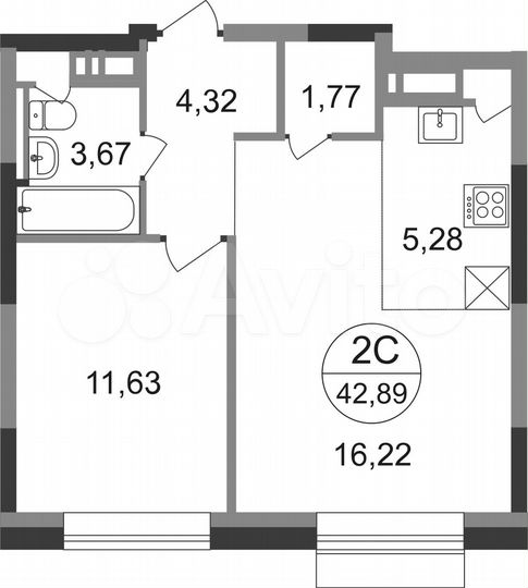 2-к. квартира, 42,9 м², 7/22 эт.
