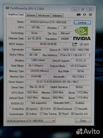 Видеокарта Gigabyte GTX 1060 6Gb Windforce