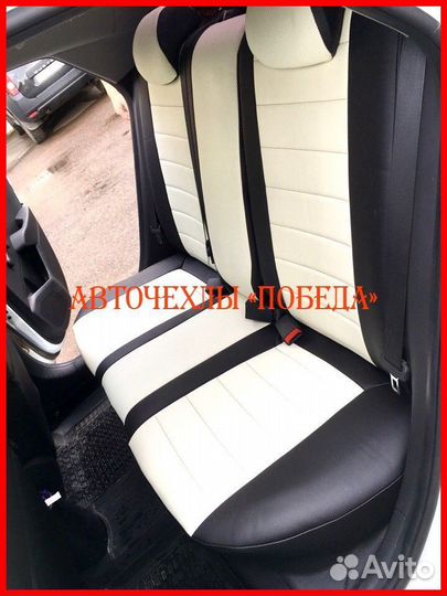 Чехлы Hyundai Solaris 2 из экокожи чёрно-бежевые