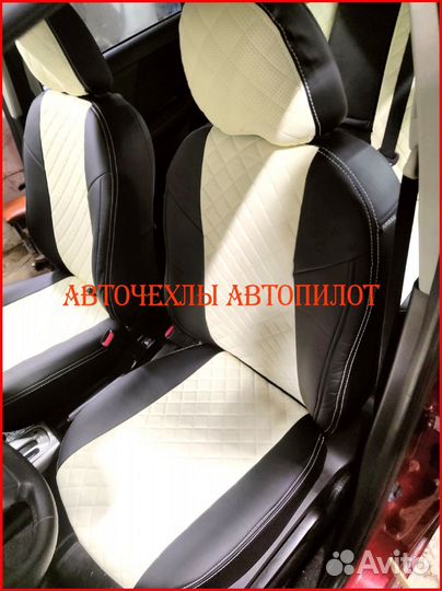 Чехлы Автопилот Nissan Note из экокожи чёрно-белые