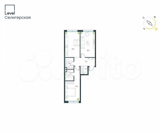 2-к. квартира, 63,7 м², 2/30 эт.