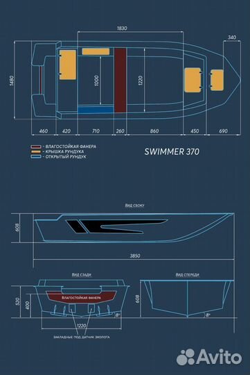 Пластиковая лодка Swimmer 370 - Свиммер