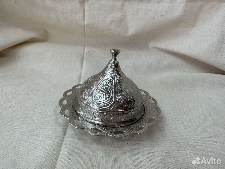 Вазочка с крышкой для восточных сладостей мельхиор