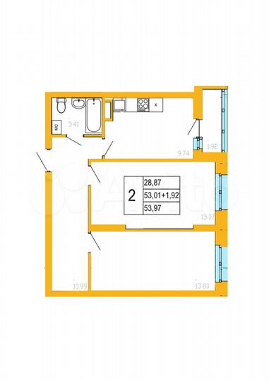2-к. квартира, 54 м², 3/18 эт.