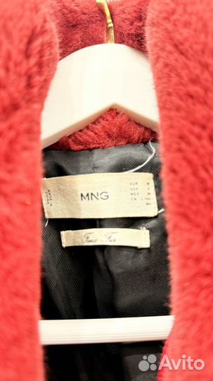 Шуба тедди mango mng до колена красная бордовая