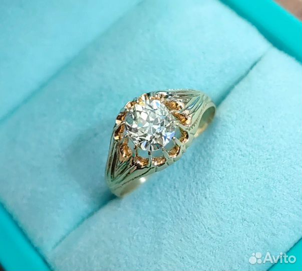 Антикварное золотое кольцо с бриллиантом 1,25 ct