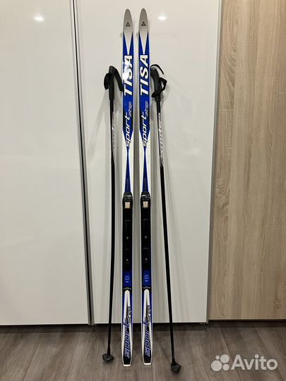 Лыжи Tisa 160, крепление, палки 135