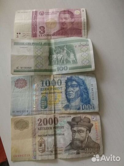 Банкноты форинт, сомони, белорусские