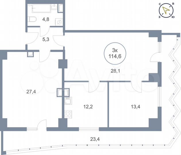 3-к. квартира, 114,6 м², 11/25 эт.