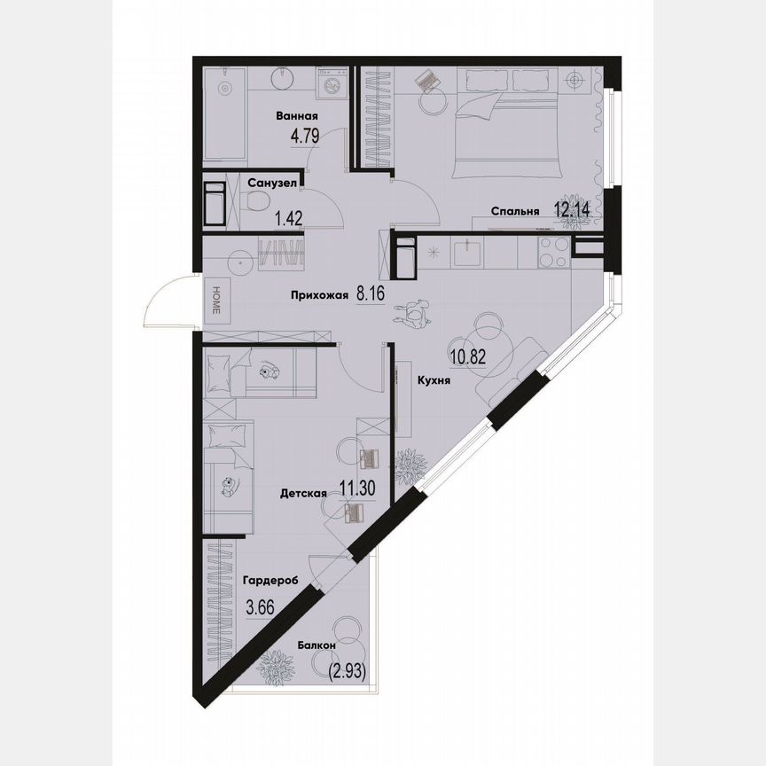 2-к. квартира, 53,2 м², 11/12 эт.