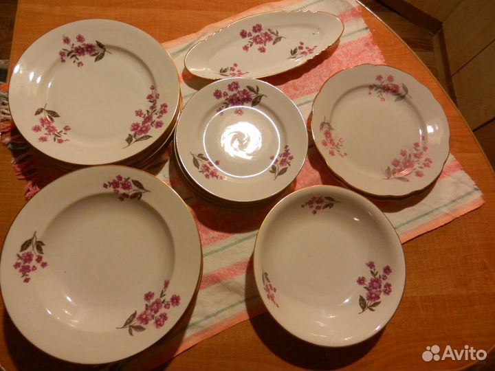 Сервиз столовый позолота руч роспись СССР 21 предм