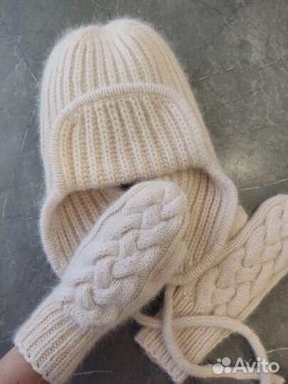 Новая шапка ушанка варежки снуд бактус пух норки