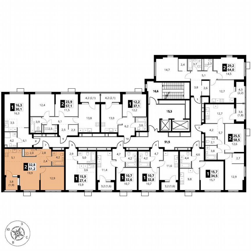 1-к. квартира, 51,2 м², 17/18 эт.