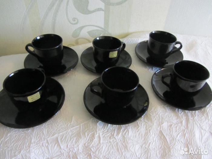 6 кофейных пар из чёрного французского стекла