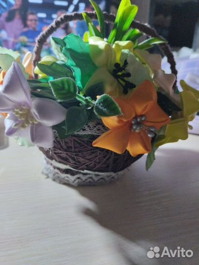Букет, самодельная корзинка с цветами