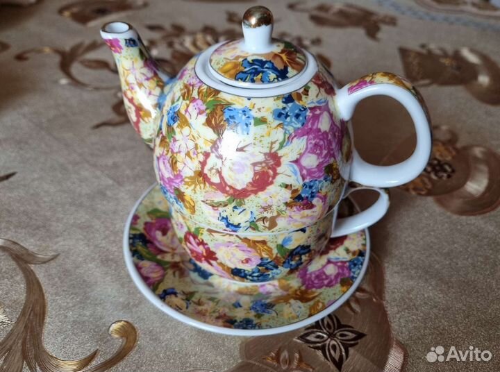 Чайный набор 3 предмета чайник чашка блюдце