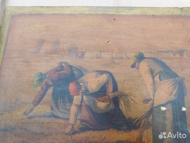 2 Антикварные картины на фанере работники в поле