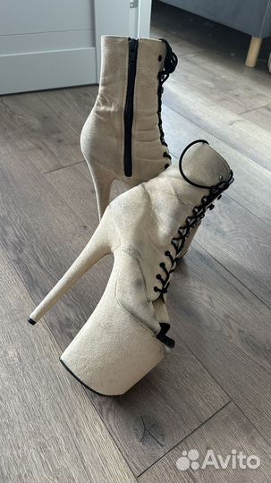 Стрипы pleaser 37 тройки бежевые ботильоны