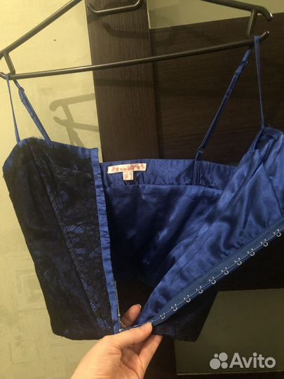 Черно Синий кружевной корсет на застежках топ