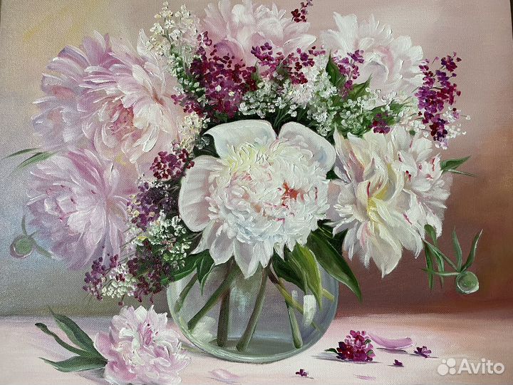 Картина маслом. Пионы