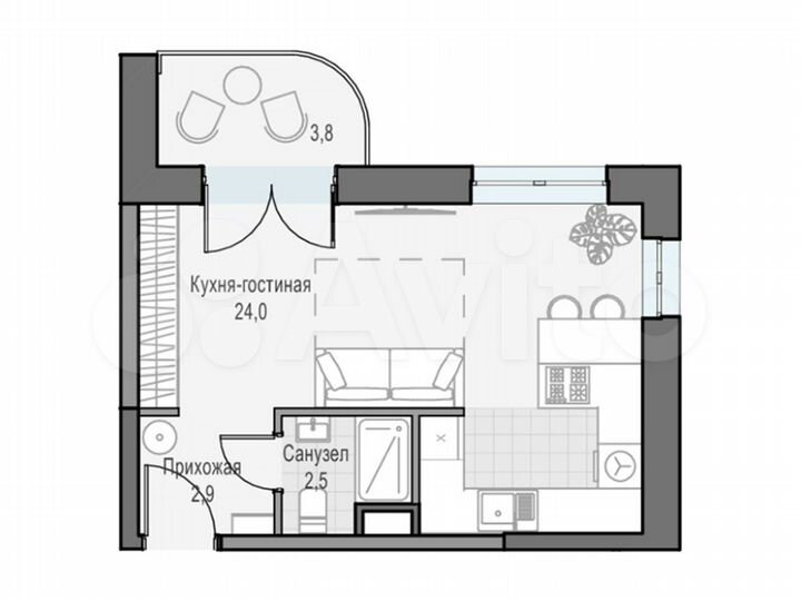 Квартира-студия, 30,5 м², 13/26 эт.