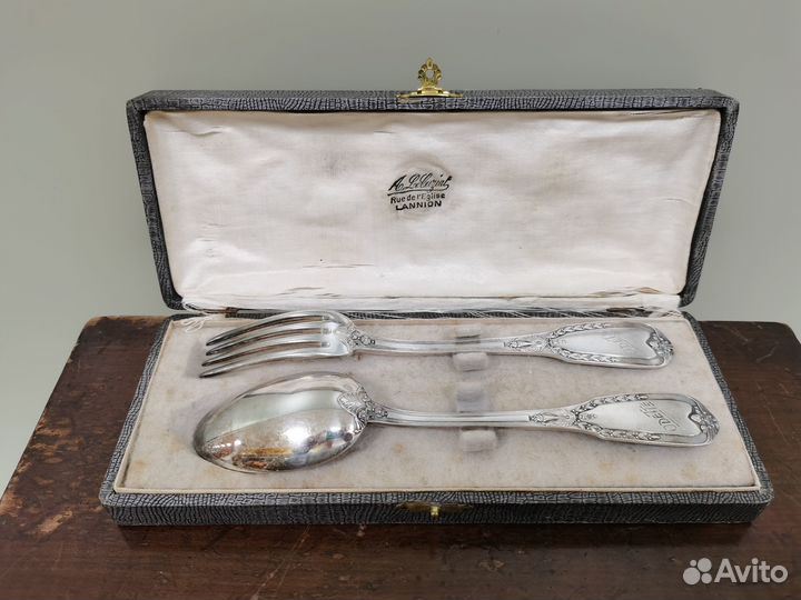Набор эгоист ложка вилка серебро 19 век Франция