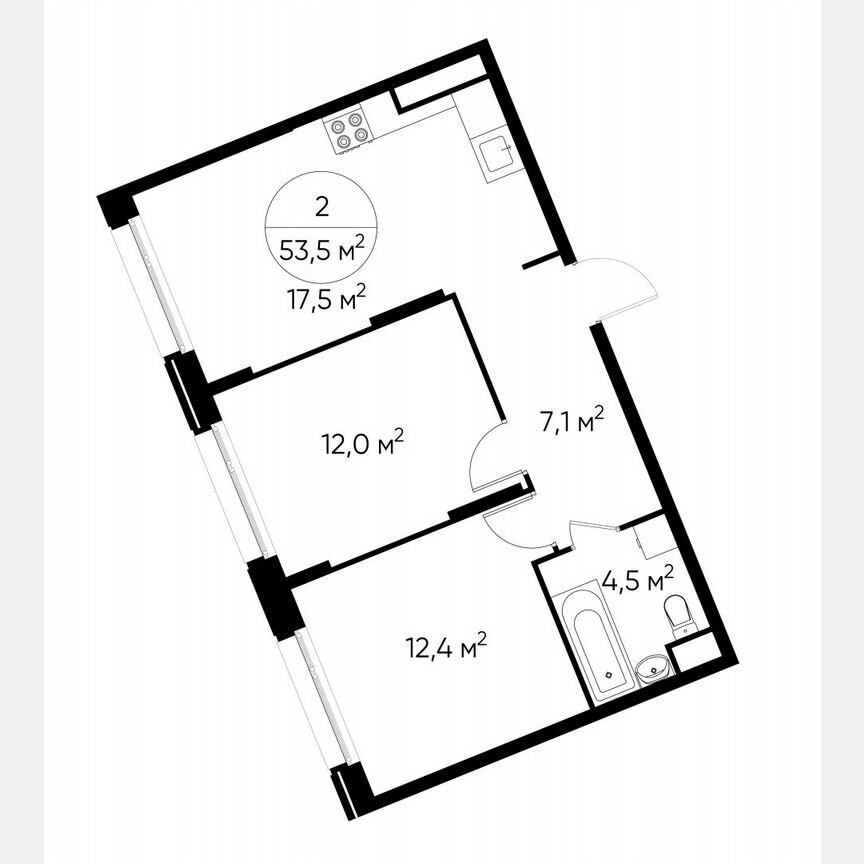 2-к. квартира, 53,5 м², 2/17 эт.