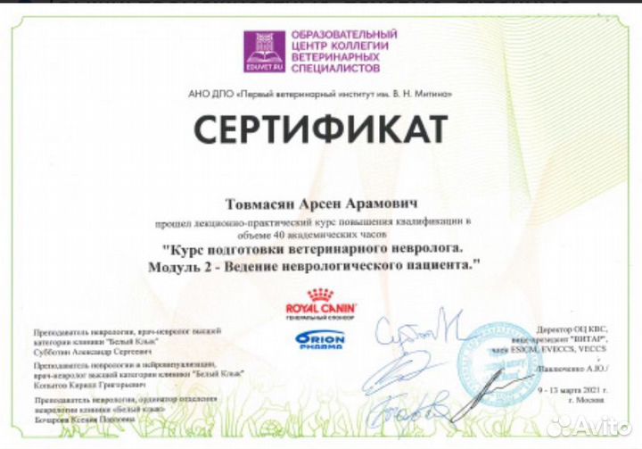 Ветеринарный врач, хирург-невролог. Вызов на дом