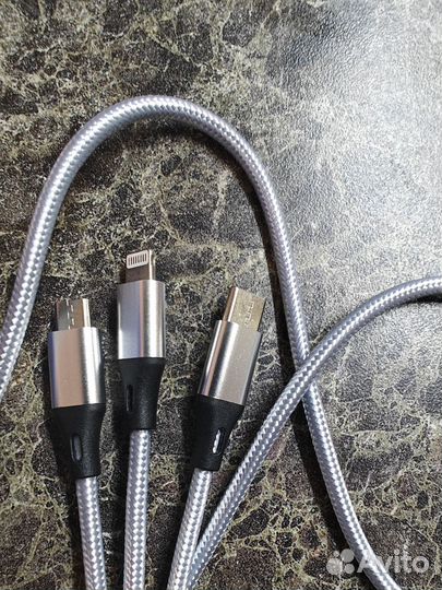 Кабель в оплётке 3 в 1 type c, lighting, micro usb