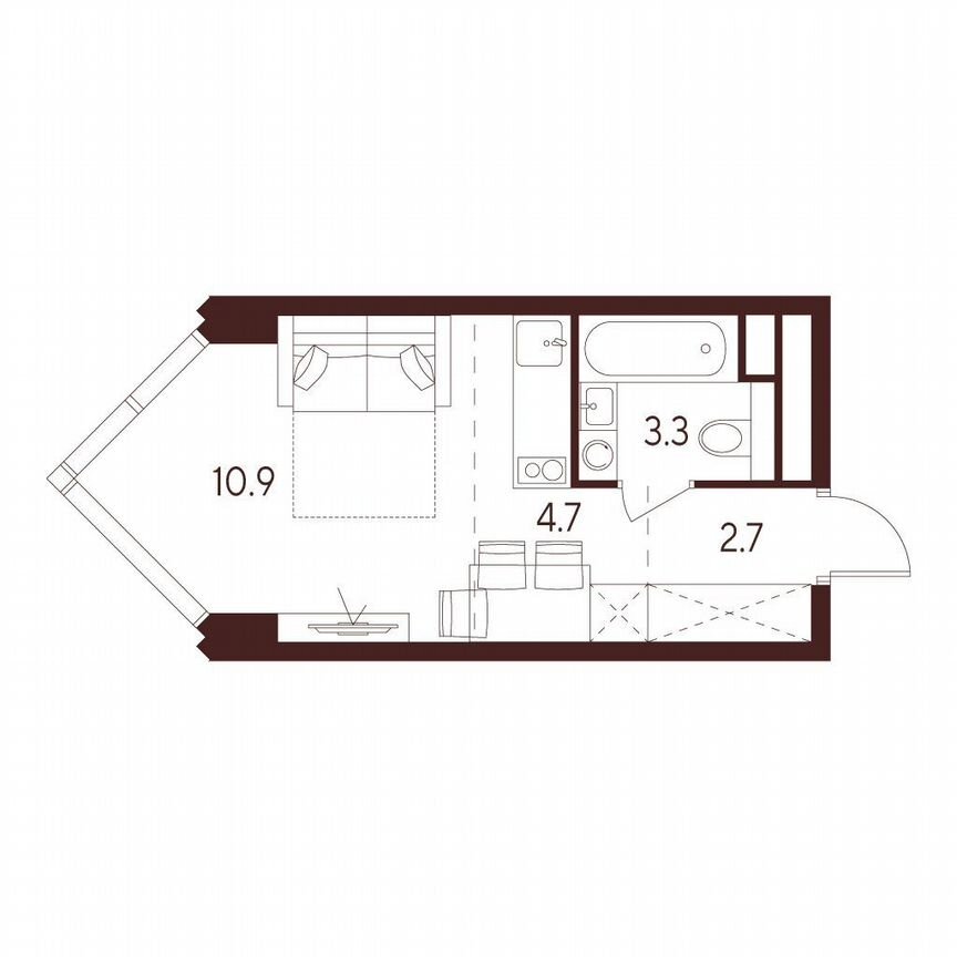 Квартира-студия, 21,6 м², 27/28 эт.