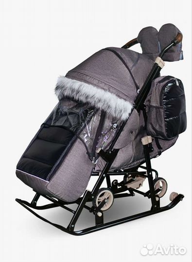 Санки-коляска Galaxy Glory Gloss, серо-коричневый