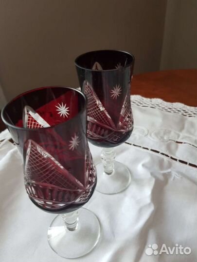 Бокалы хрустальные 50-ые года, рубиновый хрусталь
