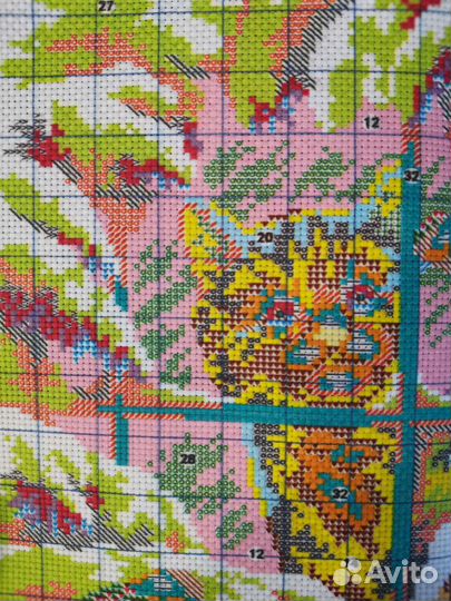 Набор для вышивания крестом Котик с птичками