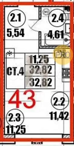 Квартира-студия, 32,8 м², 3/5 эт.