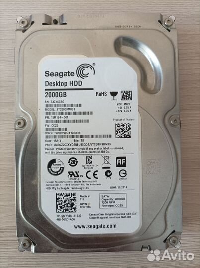 Seagate HDD 2TB ST2000DM001 (Пластина стёрлась)